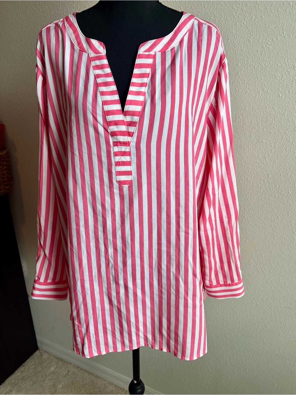 Jane and Delancey Womens Size 1X Pink White Striped Tunic Blouse Beach Cover Up